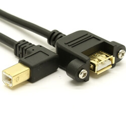 USB 2.0 Right Angle B to A Female Extension Cable - Panel Mount