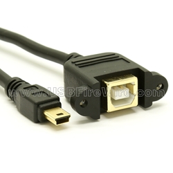 USB 2.0 Mini-B to B Female Extension Cable - Panel Mount
