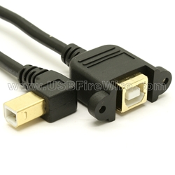 USB 2.0 Right Angle B to B Female  Extension Cable - Panel Mount