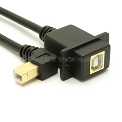 USB 2.0 Right Angle B Extension Cable - Panel Mount